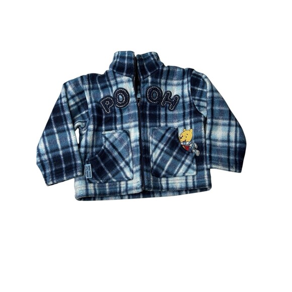 Vintage y2k Winnie the Pooh Disney Blue White fleece plaid zip up jacket 18M - Picture 1 of 5